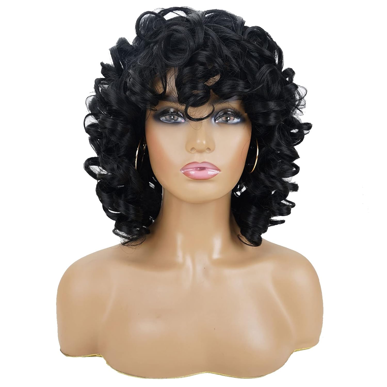 Heat resistant curly wig with bangs for African American women